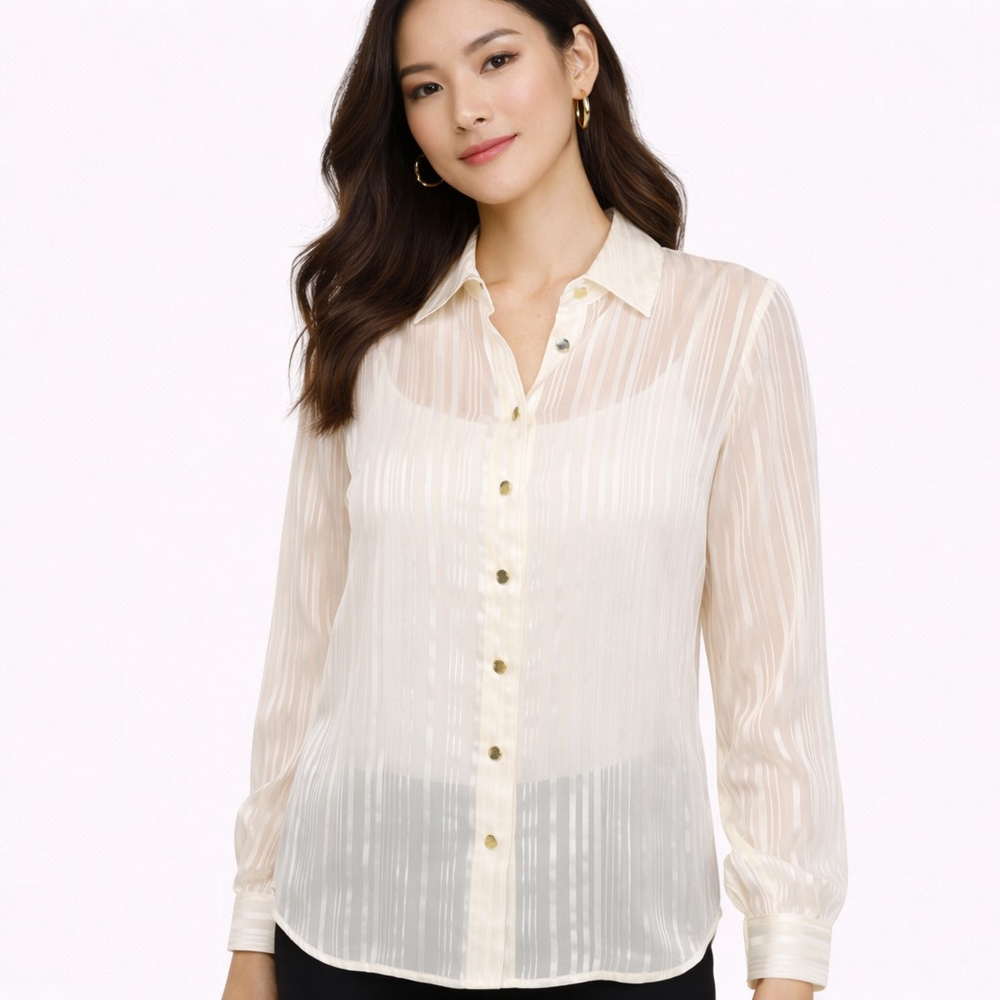 NWT Women's Nine West Ivory Silver Striped Button Down Shirt S